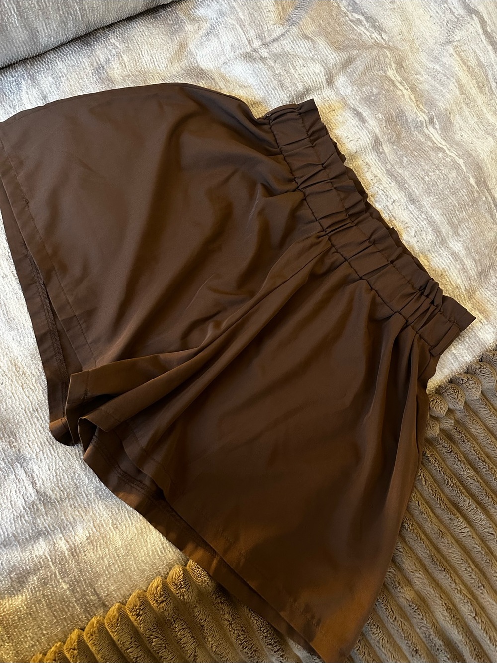 Brown High-Waist Elastic Waist Shorts